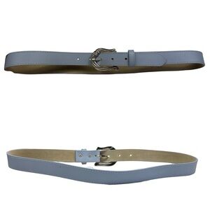 Vintage 80s Western Faux Leather Vegan Silver Buckle Periwinkle Blue Belt 10